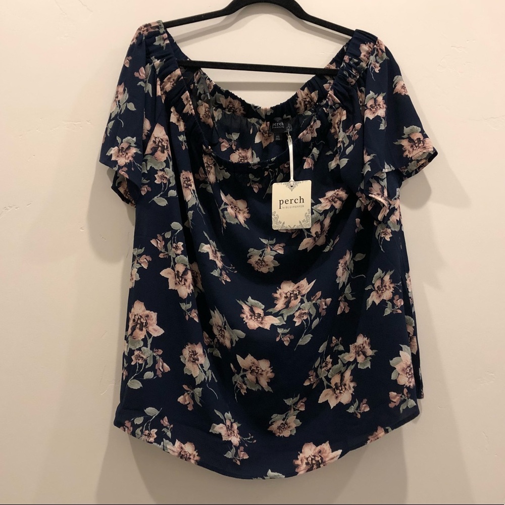 NWT Floral Plus Sz Off the Shoulder Blouse - Picture 1 of 4